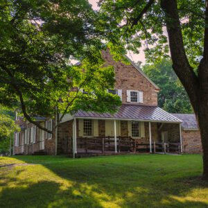 A view of the main entrance to Solebury Friends Meetinghouse